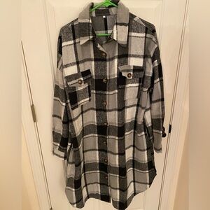 Plaid Black and White Women's Trench coat